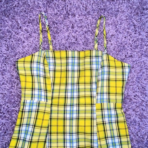 S VTG Y2k Forever21 Yellow Plaid Print Preppy Clueless Mini Dress - Picture 3 of 6
